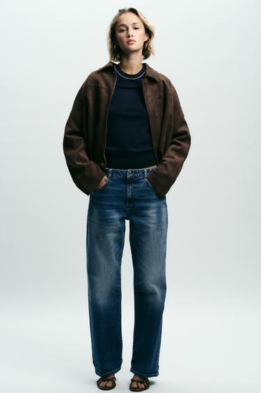 VESTE BOMBER EFFET DAIM - Marron foncé de Zara