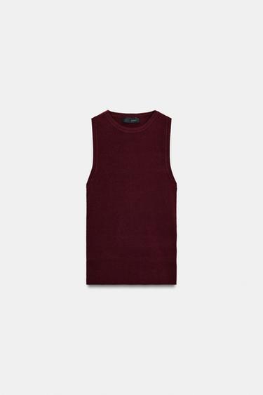 Zara SLEEVELESS KNIT TOP - Maroon