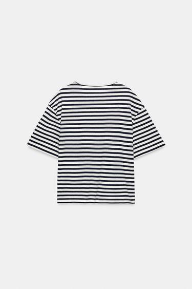 T-SHIRT RAYURES MANCHES COURTES - Écru / Bleu marine de Zara - Image 4