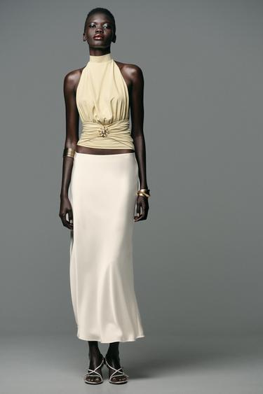 TOP EN POLYAMIDE PLIS SOLEIL - Jaune de Zara