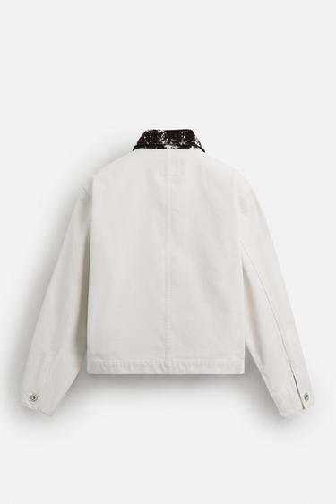 VESTE EN DENIM À COL IMPRIMÉ ANIMAL - Blanc de Zara - Image 7