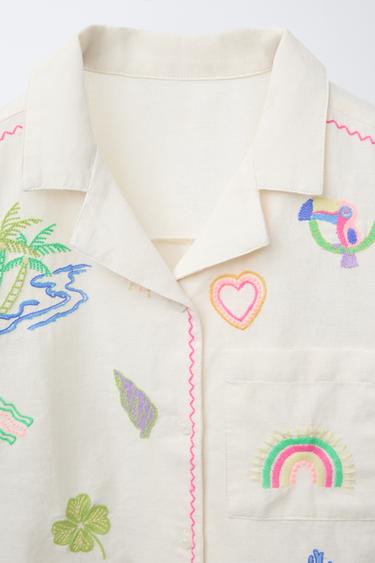 LINEN BLEND SHIRT WITH DIFFERENT EMBROIDERIES - Ecru by Zara - Image 2