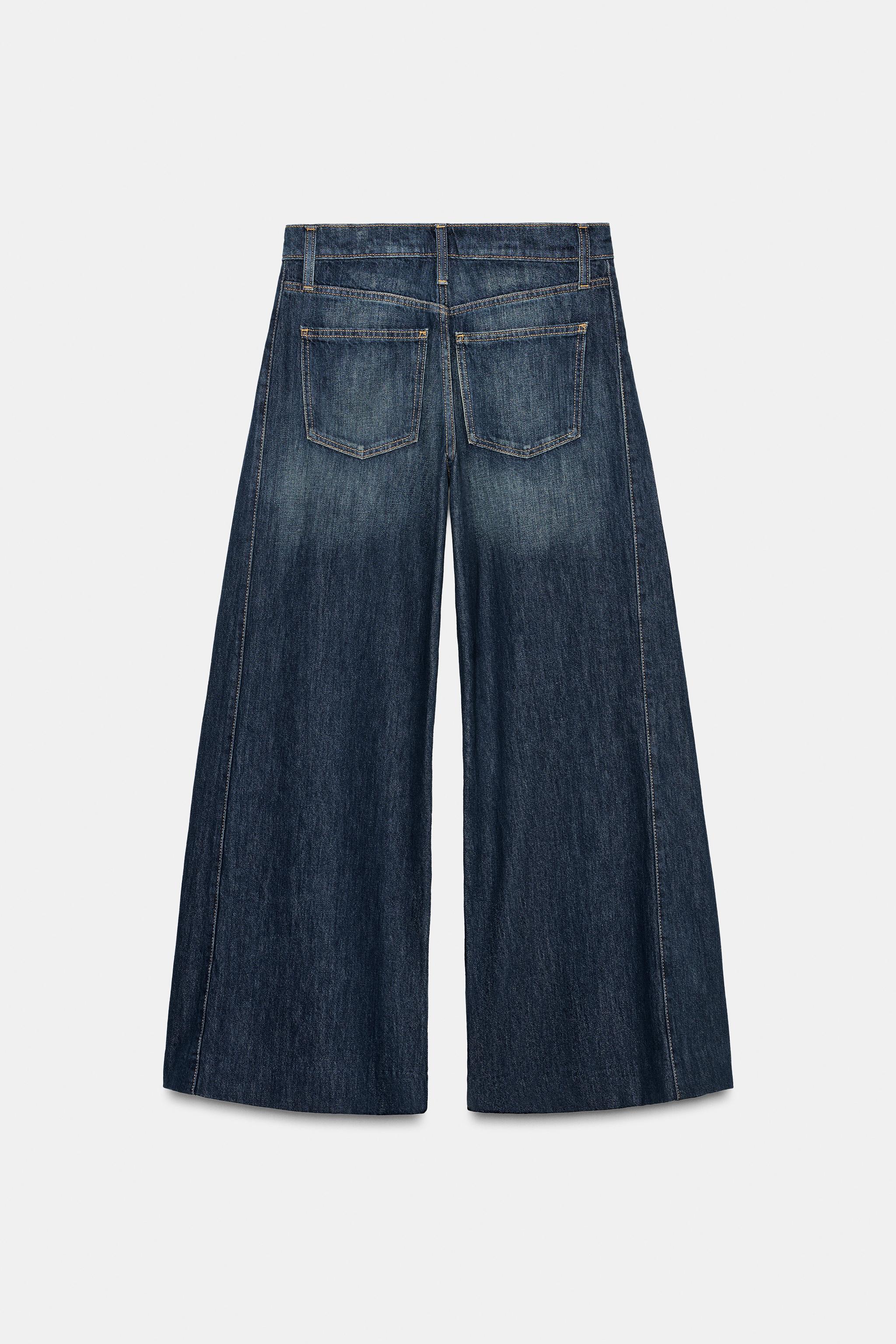 ZW COLLECTION WIDE LEG MID-RISE SIDE PLEATED JEANS