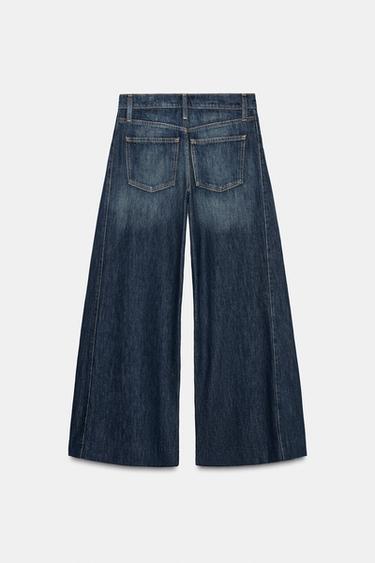ZW COLLECTION MID-WAIST WIDE-LEG SIDE PLEATED JEANS - Blue by Zara