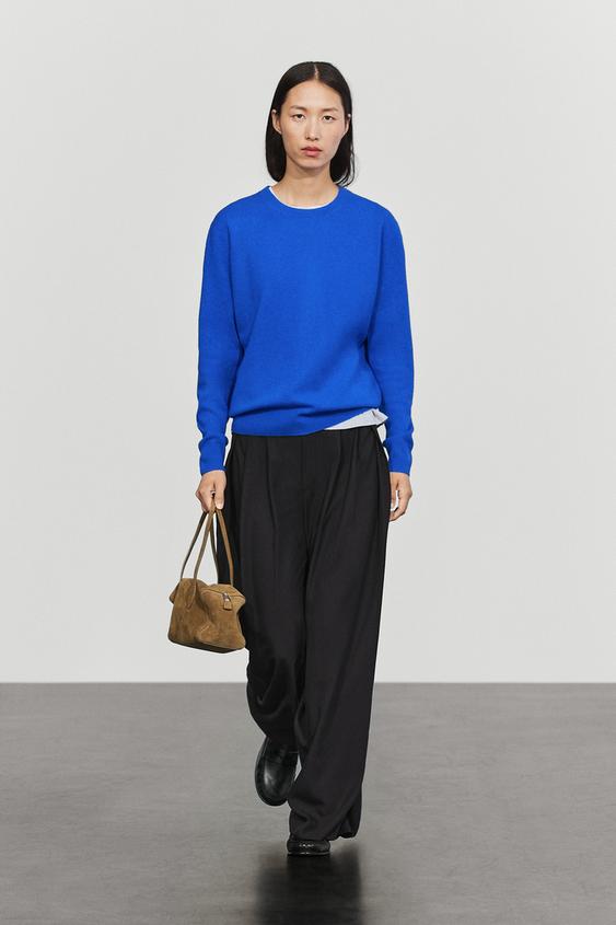 Zara Wool blend crew neck knit sweater - Washed petrol - Image 0