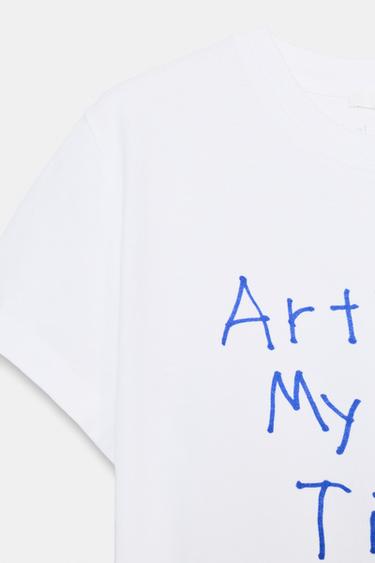 T-SHIRT À INSCRIPTION - Blanc de Zara - Image 2