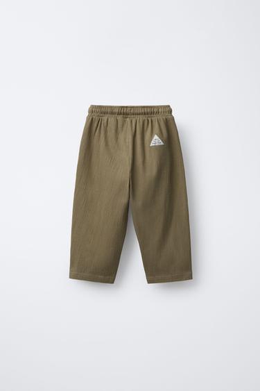 TEXTURED TROUSERS WITH LABEL - Khaki by Zara - Image 1