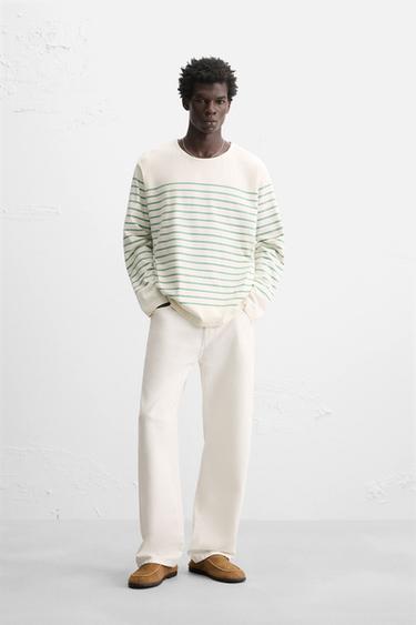 Zara STRIPED JACQUARD T-SHIRT - Oyster-white - Image 0