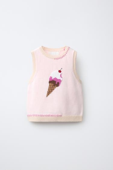 ICE CREAM PRINT KNIT VEST - Pink by Zara