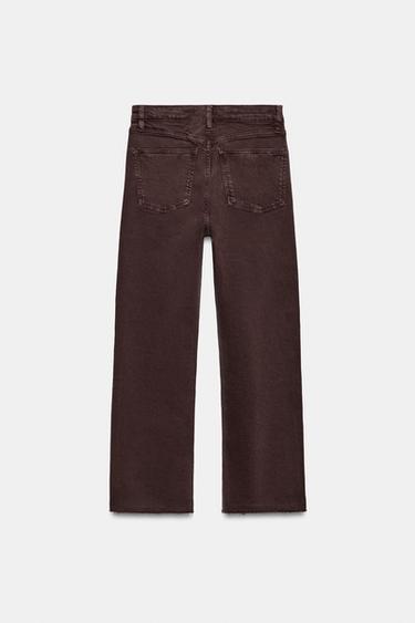 TRF HIGH-WAIST CROPPED FLARE JEANS - Dark aubergine by Zara