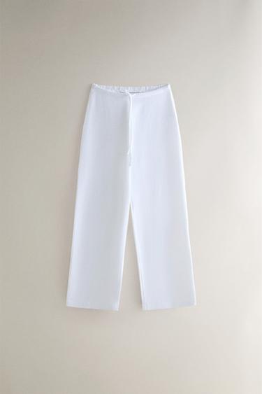 COTTON WIDE-LEG TROUSERS - White by Zara - Image 0