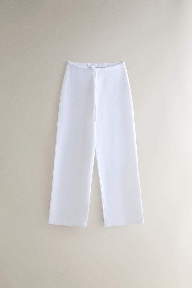 WIDE-LEG COTTON TROUSERS — White