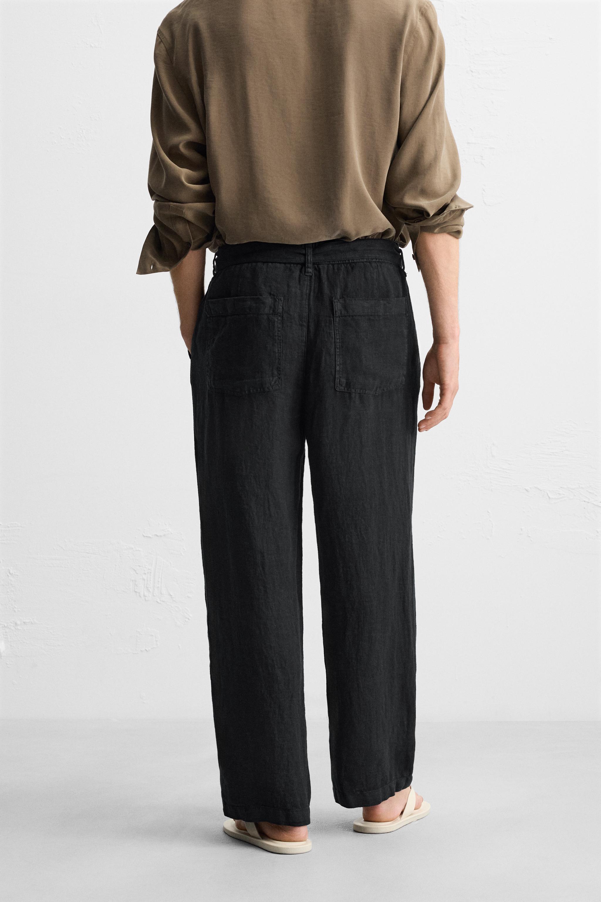 100% LINEN BELTED PANTS - Black | ZARA United States