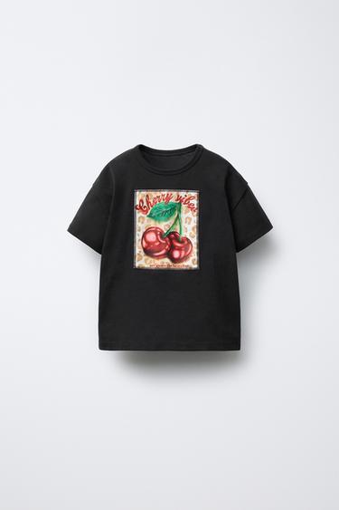 T-SHIRT MIT KIRSCH-AUFNÄHERN - Anthrazit dunkel von Zara - Bild 0