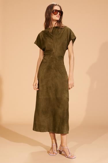 ROBE DRAPÉE CUIR DAIM LIMITED EDITION - Vert olive de Zara - Image 2