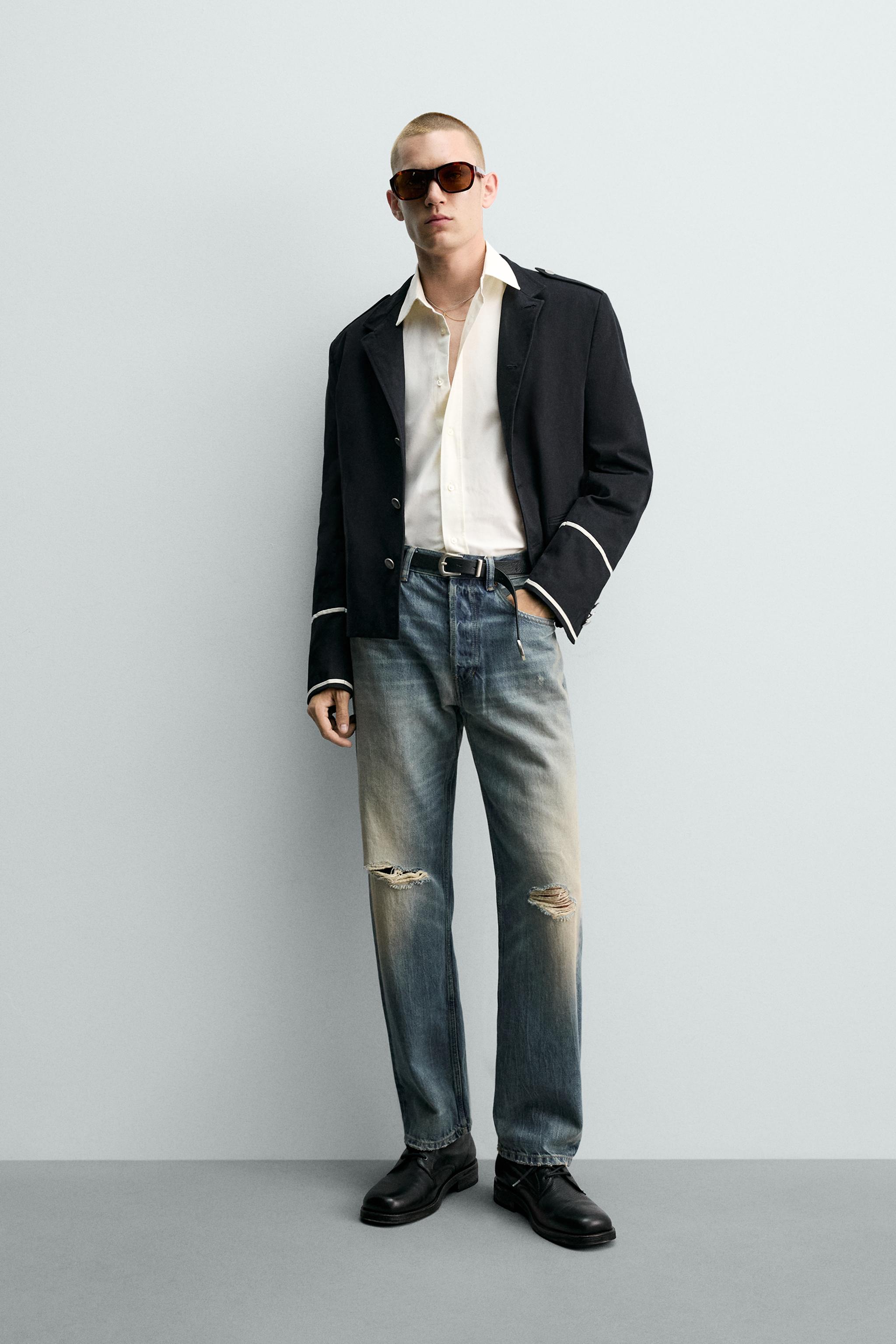 コントラストディテール クロップドジャケット - ブルー | ZARA Japan