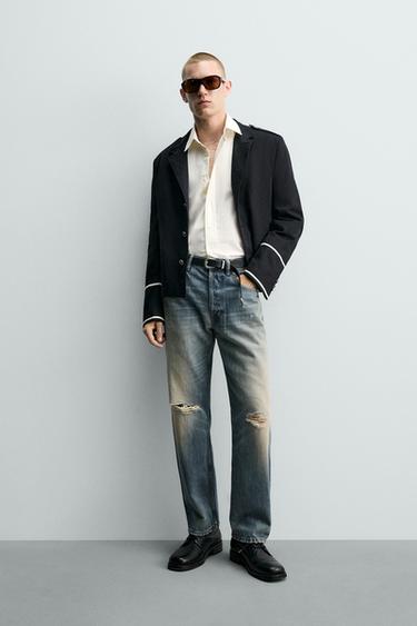 CONTRAST CROPPED FIT JACKET - Blue by Zara - Image 0