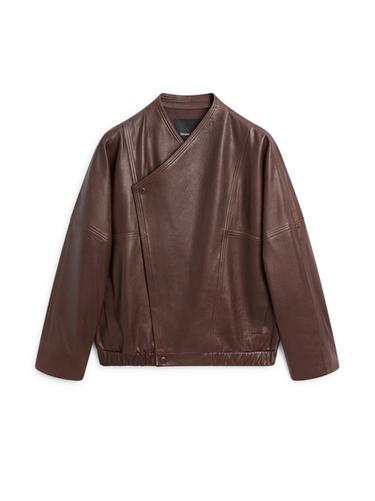 Zara Asymmetric nappa leather bomber jacket - Brown - Image 0
