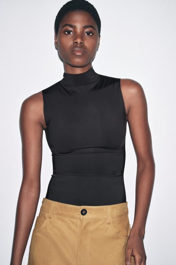 HIGH NECK POLYAMIDE TOP Black ZARA United Kingdom
