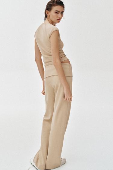 WASHED-EFFECT INTERLOCK TROUSERS - Beige by Zara - Image 4