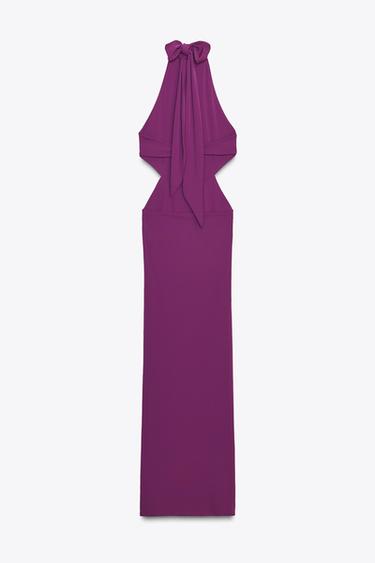 LANGES NECKHOLDER-KLEID MIT RAFFUNGEN - Dunkelviolett von Zara