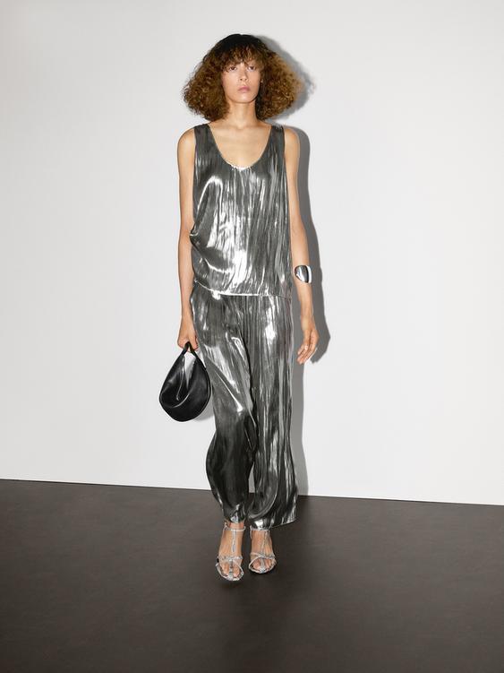 Flowing metallic strappy top