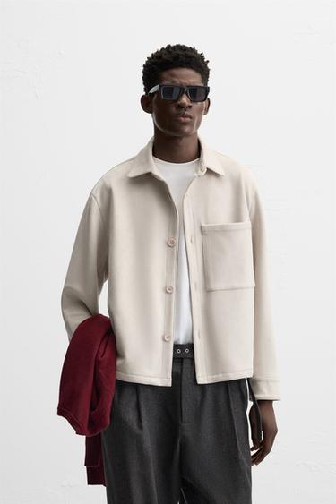 FAUX SUEDE OVERSHIRT - Stone by Zara