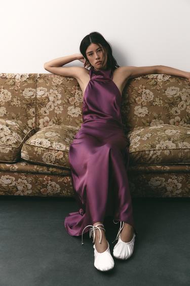 LONG HALTER NECK DRESS - Light burgundy by Zara
