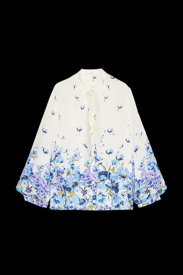 Zara PRINTED BLOUSE WITH BOW - Multicolored - Image 0