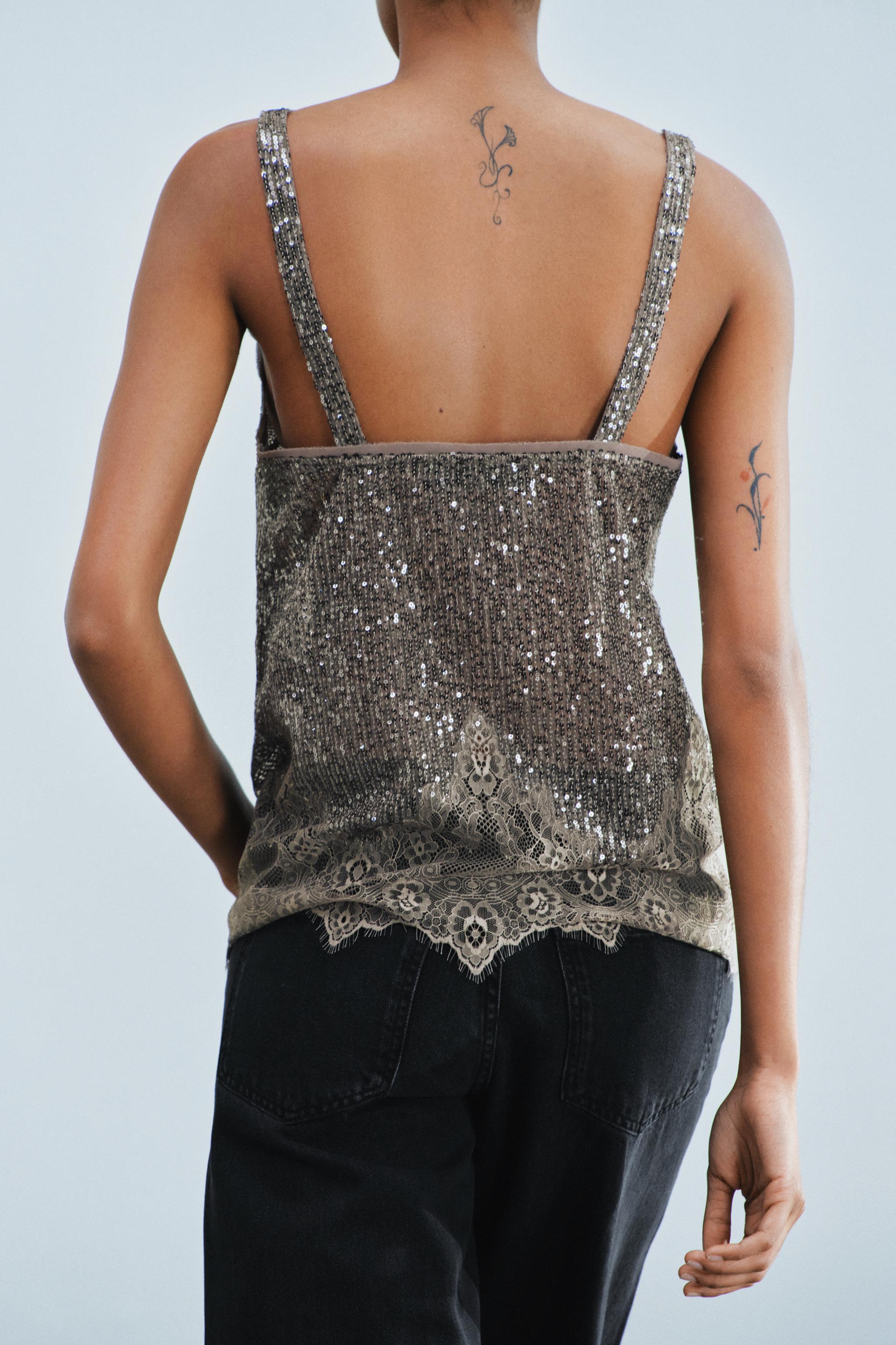 Zara ZW COLLECTION KOMBİNE PULLU TOP görsel 3