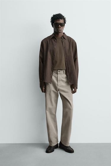 REGULAR FIT HEMP-COTTON SHIRT - Brown by Zara - Image 0