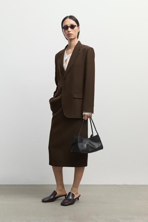 Zara Fluid wool blend total look blazer - Dark brown - Image 0