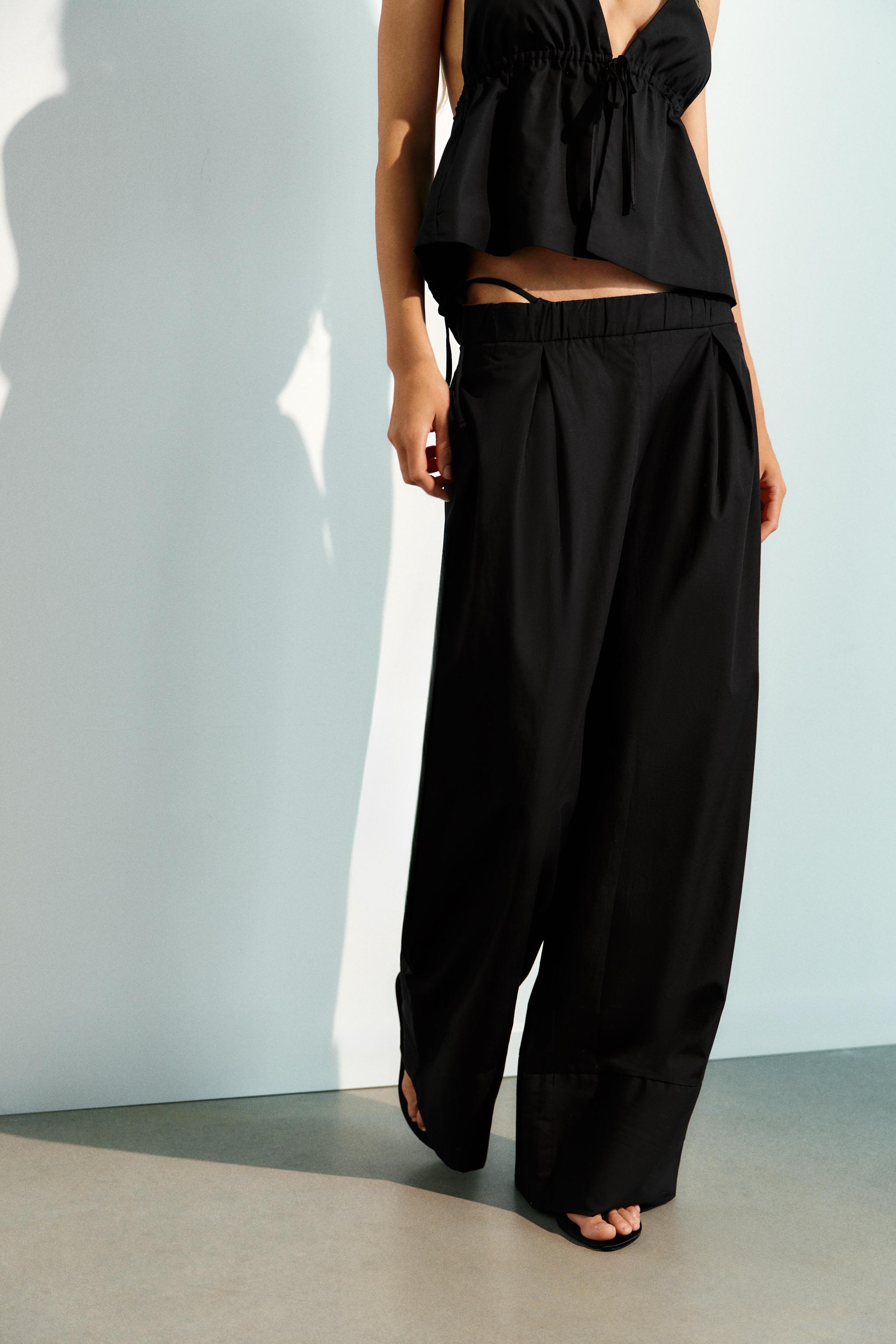 Женские брюки Zara POPLIN WIDE LEG PANTS — фото 3