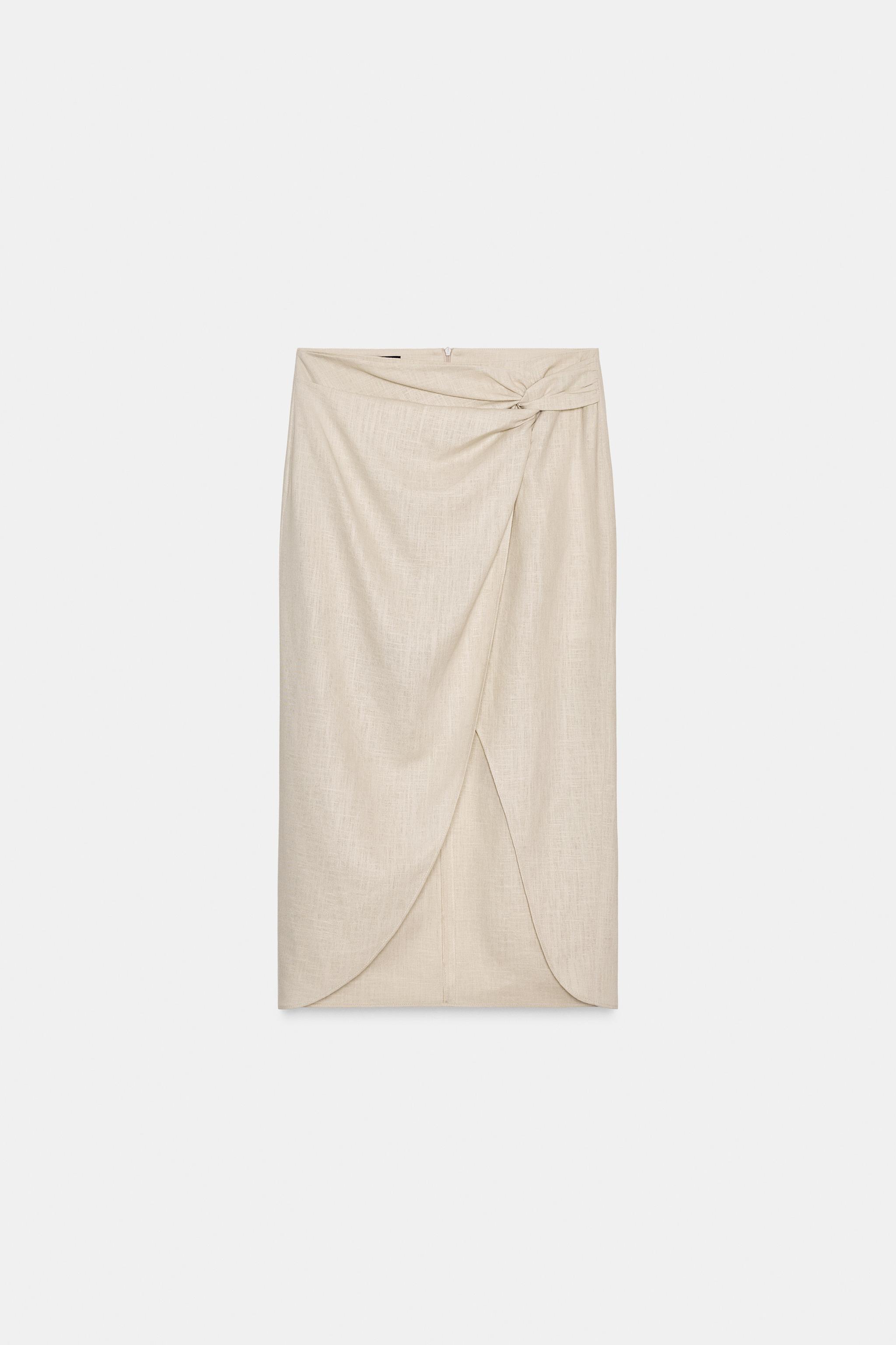SAIA MIDI DE LINHO COM NÓ - Areia | ZARA Brasil