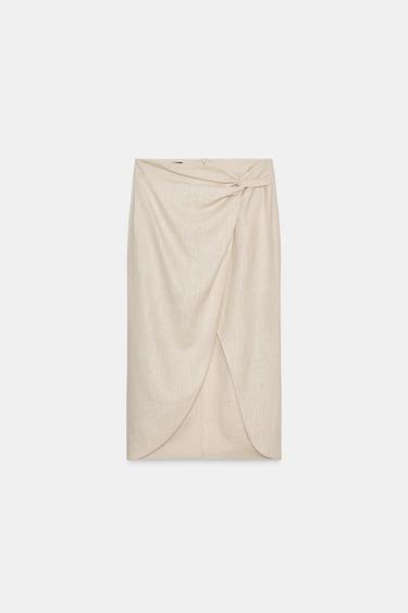 SAIA MIDI DE LINHO COM NÓ - Areia da Zara