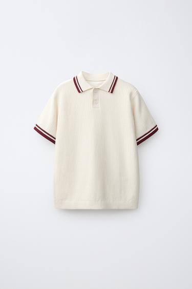 RIBBED KNIT POLO SHIRT WITH PIPING - Ecru by Zara