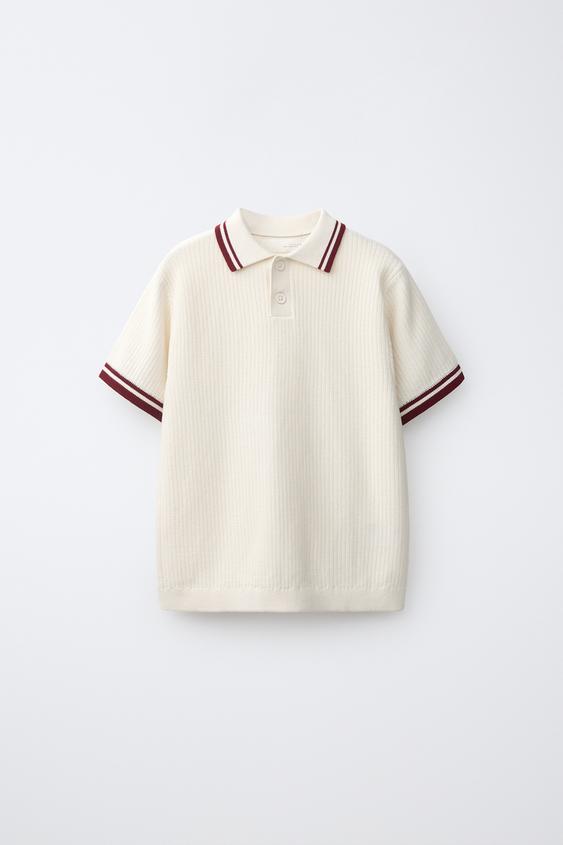 Zara REBRASTA POLO MAJICA S KONTRASTNIM DETALJIMA – Ekru – Slika 0
