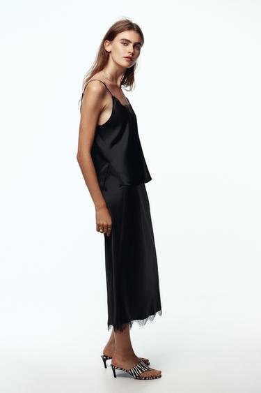 SATIN MIDI LACE SKIRT - Black by Zara - Image 2