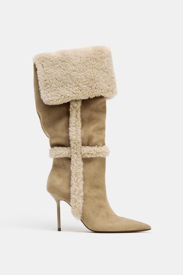 Zara COMBINATION HEEL BOOTS - Light beige
