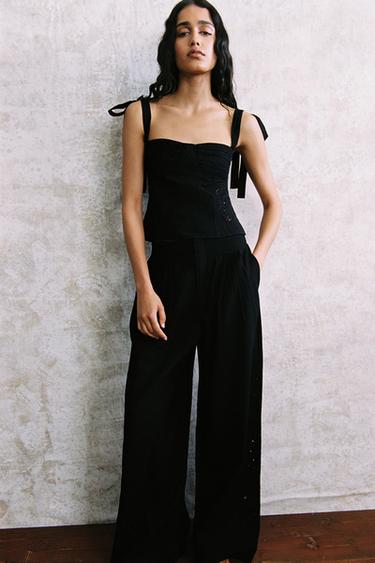 MULTI-PLEAT EMBROIDERED TROUSERS - Black by Zara