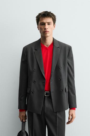 DOUBLE-BREASTED WOOL BLEND SUIT BLAZER - Dark grey by Zara