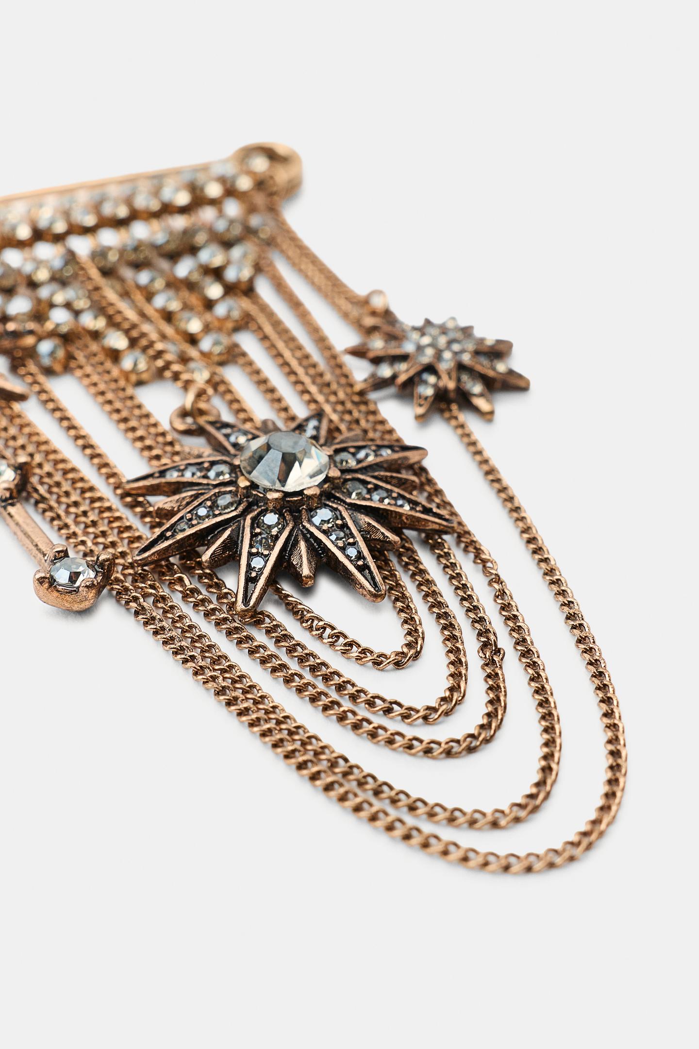 Женская брошь Zara Star Chain Charm, цвет: Золотой — фото 4