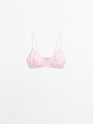 Zara Gathered satin triangle bra - STUDIO - Pink - Image 0