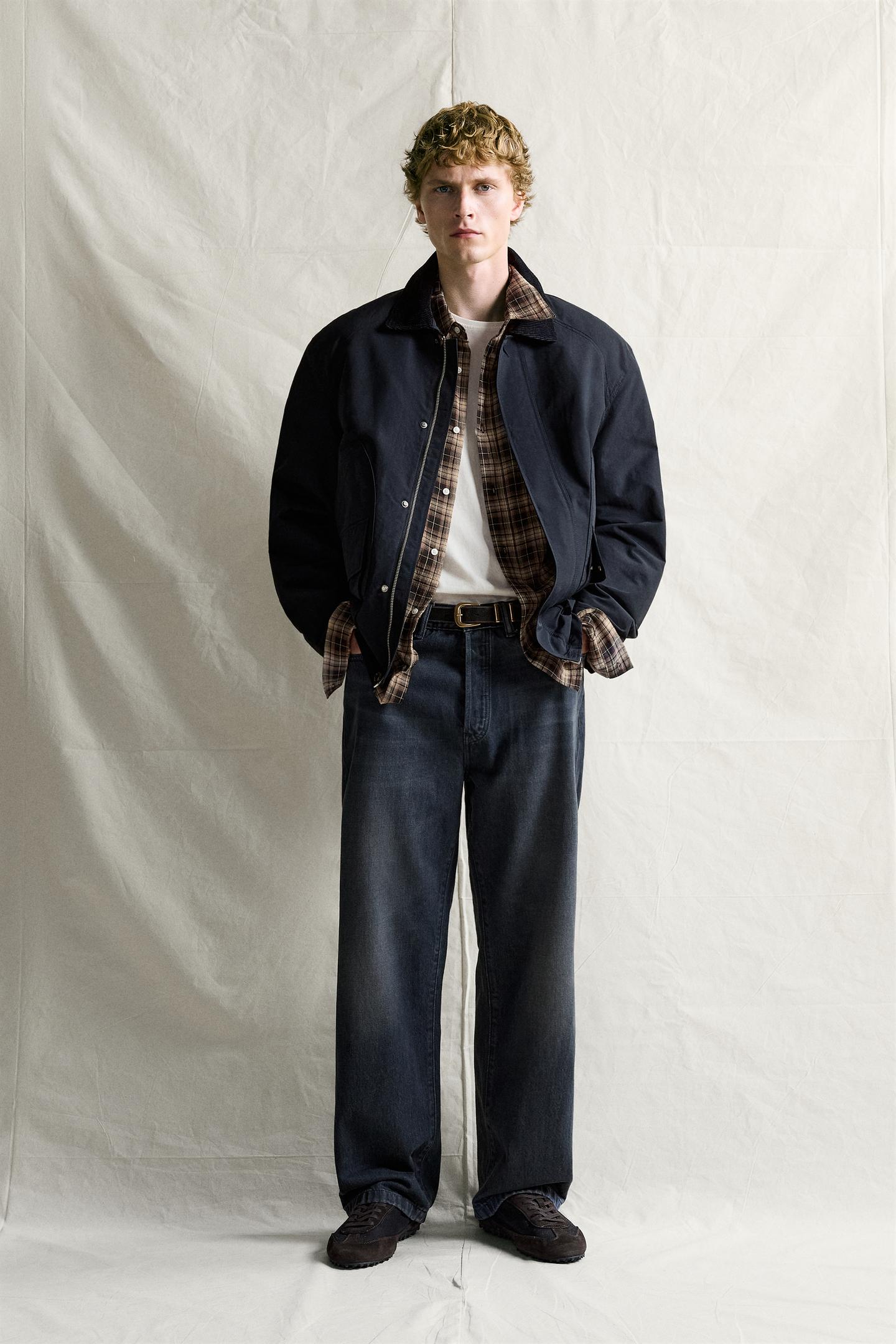 Мужская куртка Zara Regular-Fit Jacket with Contrast Collar, цвет: Тёмный тёмно-синий — фото 1