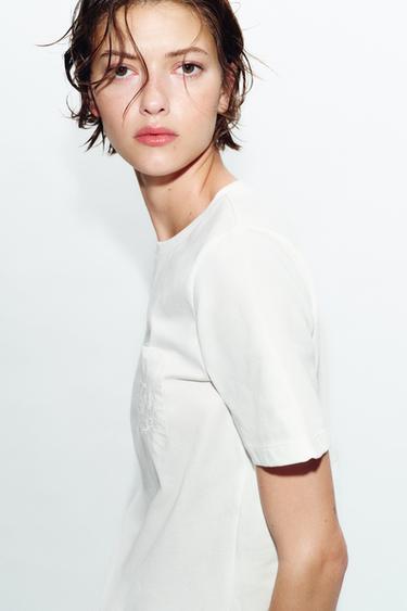 T-SHIRT POCHE BRODÉE - Blanc de Zara - Image 3