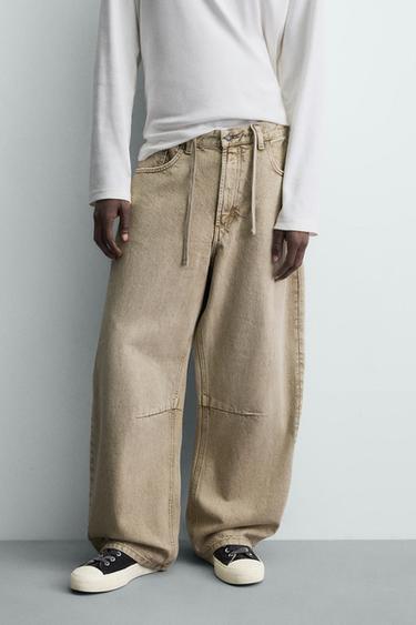 WASHED BARREL FIT TROUSERS - Sand by Zara