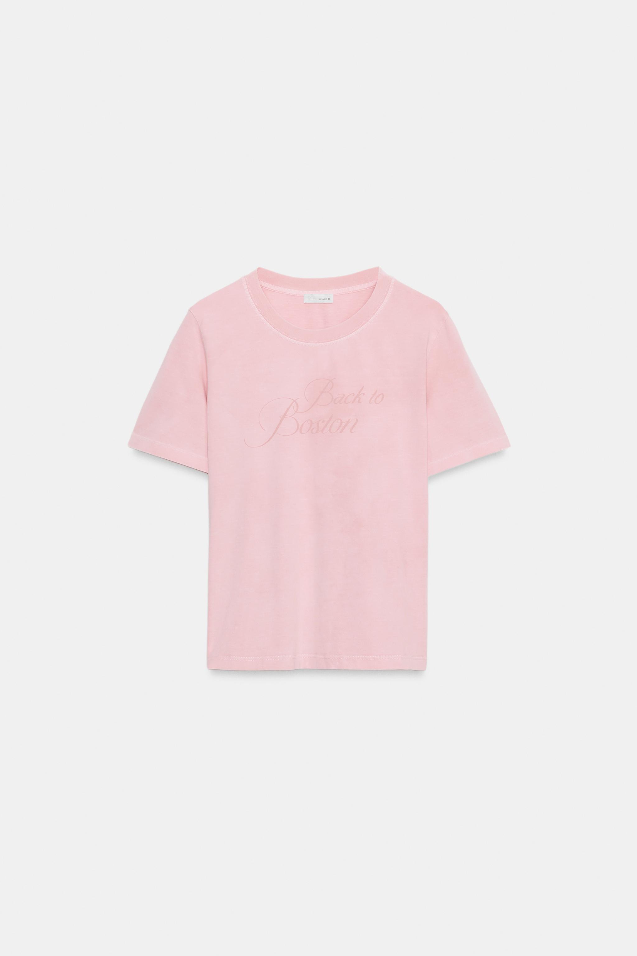 ユーズド加工テキストTシャツ - ピンク | ZARA Japan / 日本