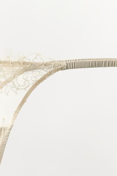 TANGA EN DENTELLE FLEURS BRODÉES - Écru de Zara - Image 10
