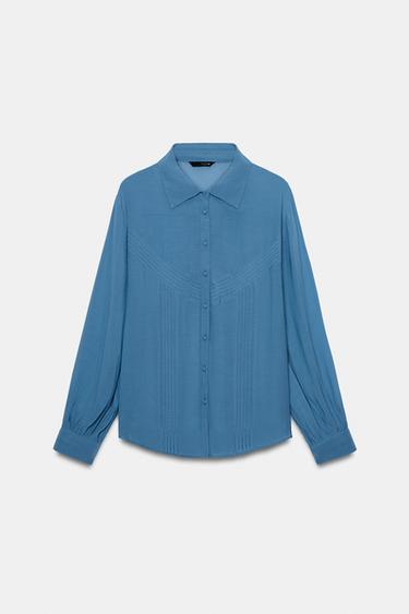 CHEMISE FLUIDE À PLIS NERVURÉS - Bleu de Zara - Image 7