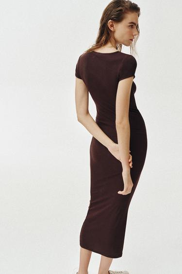 ROBE LONGUE À MANCHES COURTES - Marron de Zara - Image 4